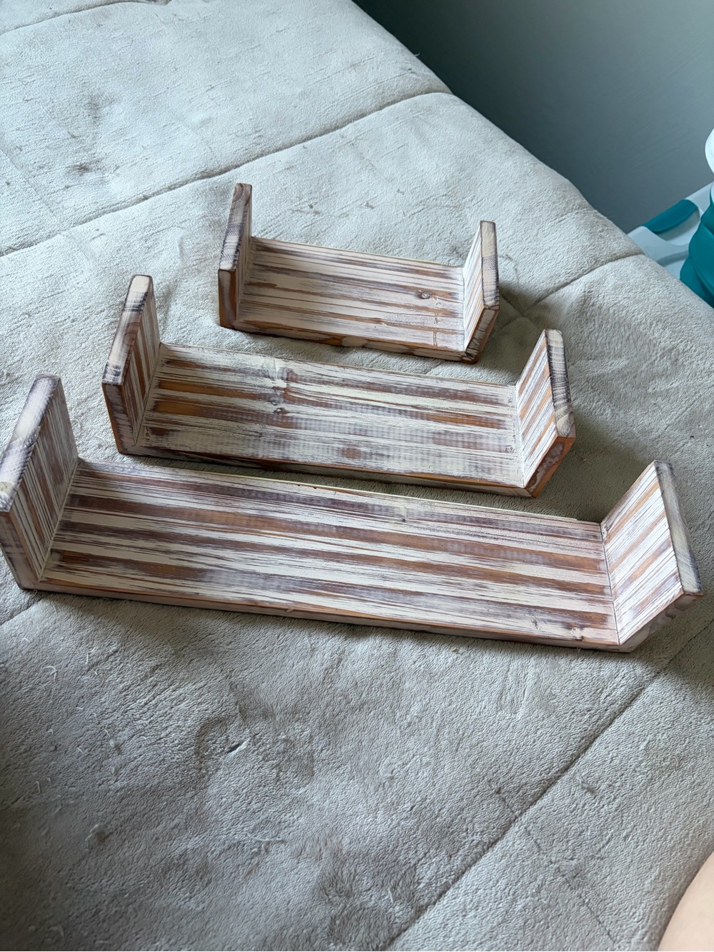 Rustic Whitewashed Wood Display Shelves - Set of 3
